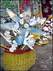 A flower made out of recycled junk